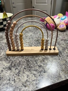 Wooden Bead Rainbow Counting Toy - Neutral & Mustard